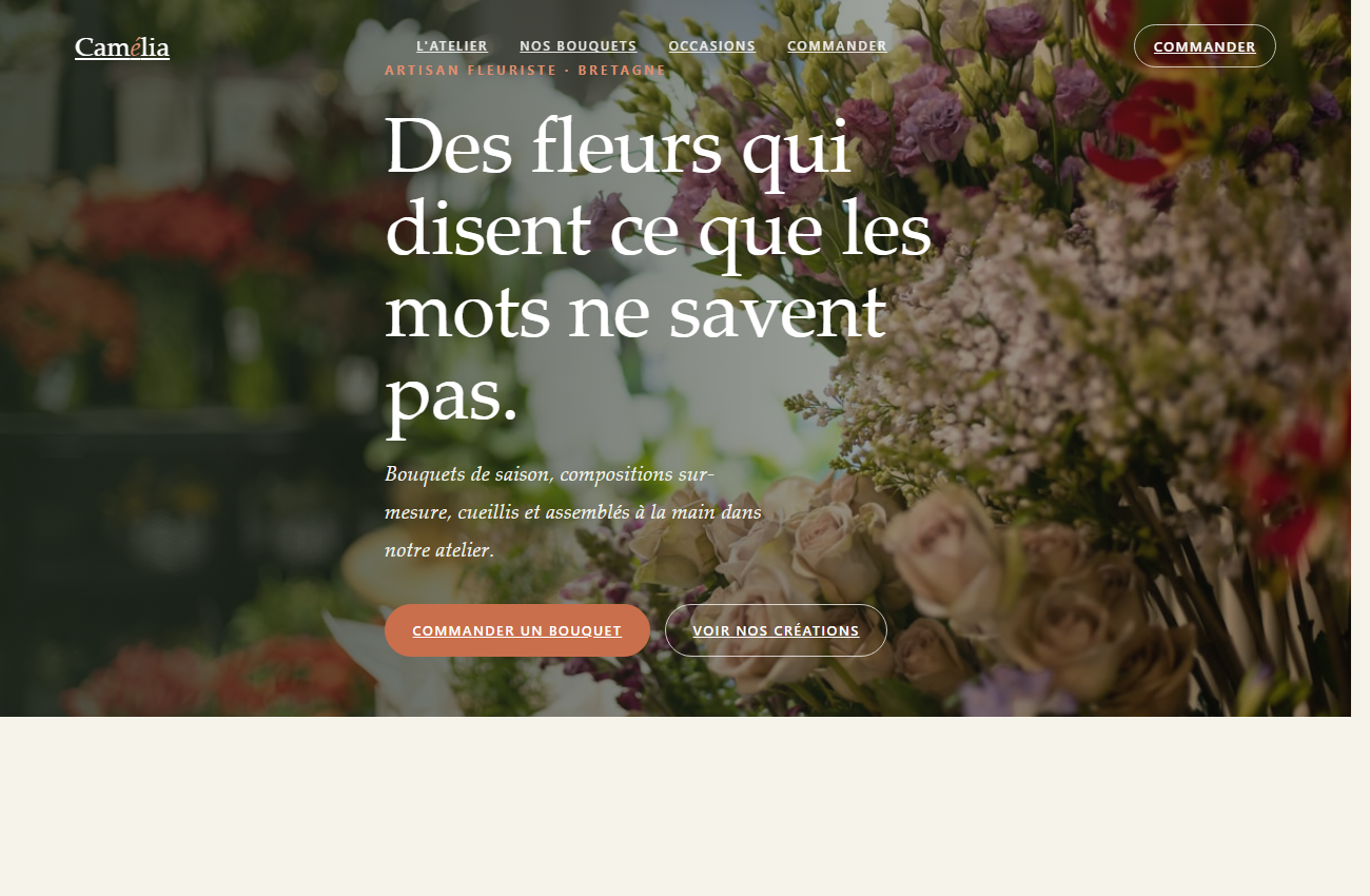Aperçu d'un site de fleuriste conçu par Bretagne Web Studio