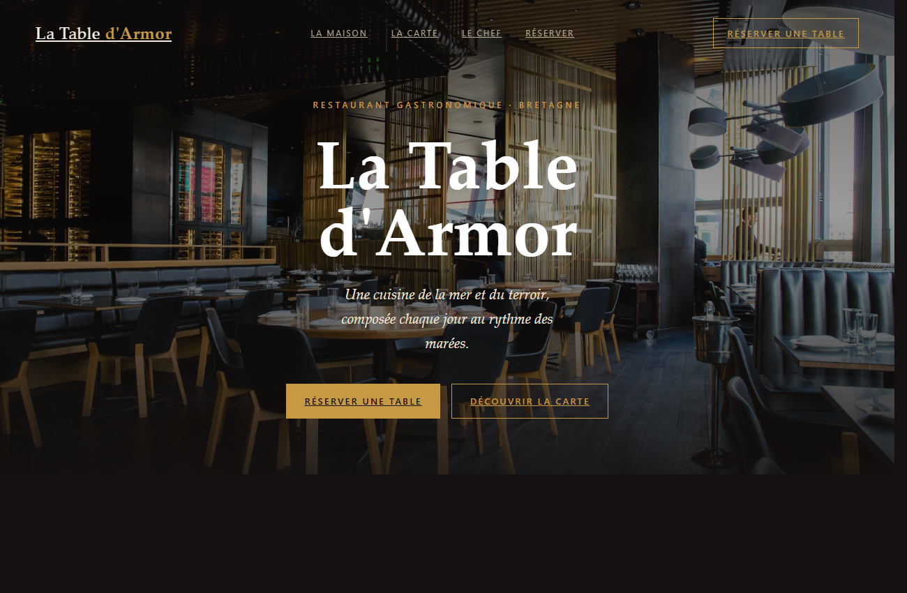 Aperçu d'un site de restaurant conçu par Bretagne Web Studio